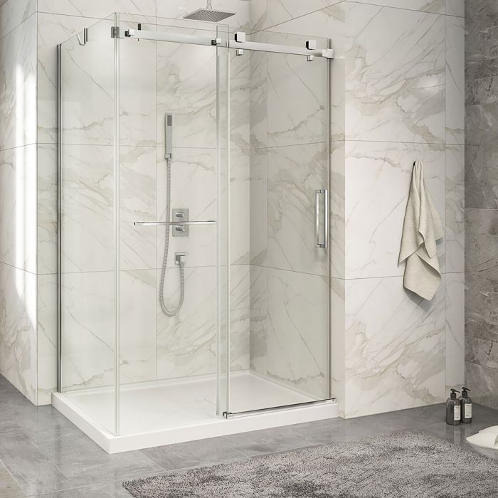 Porte de douche 54 po x Piazza 2.0 32 po en coin chrome fermeture sur mur mur à droite porte à droite