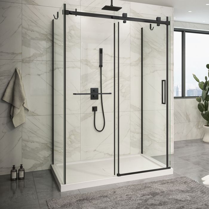 Porte de douche 54 po x Piazza 2.0 42 po noir mat sur mur