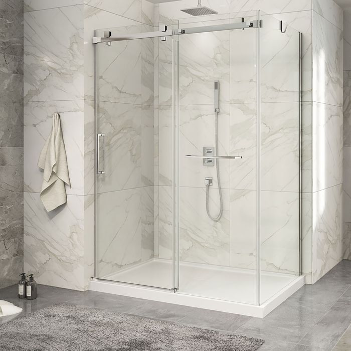 Porte de douche 60 po x Piazza 2.0 36 po en coin chrome fermeture sur mur mur à gauche porte à gauche