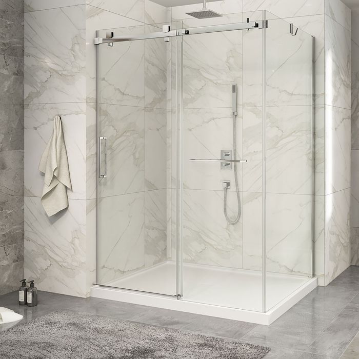 Porte de douche 60 po x Piazza 2.0 42 po en coin chrome fermeture sur mur mur à gauche porte à gauche