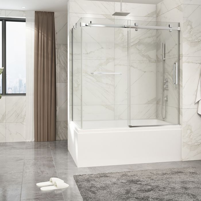 Porte de baignoire 60 po x Piazza 2.0 32 po en coin chrome fermeture sur mur mur à droite porte à droite