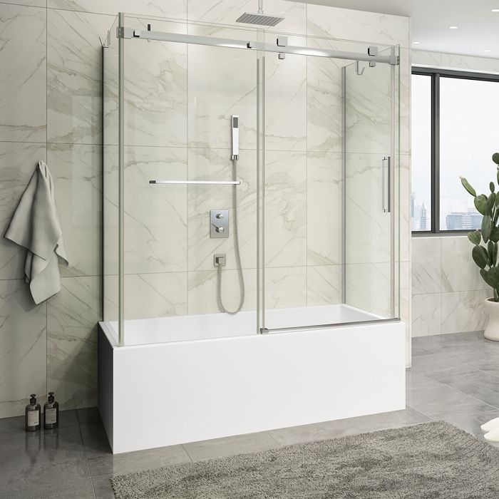 Porte de baignoire 60 po x Piazza 2.0 32 po chrome sur mur