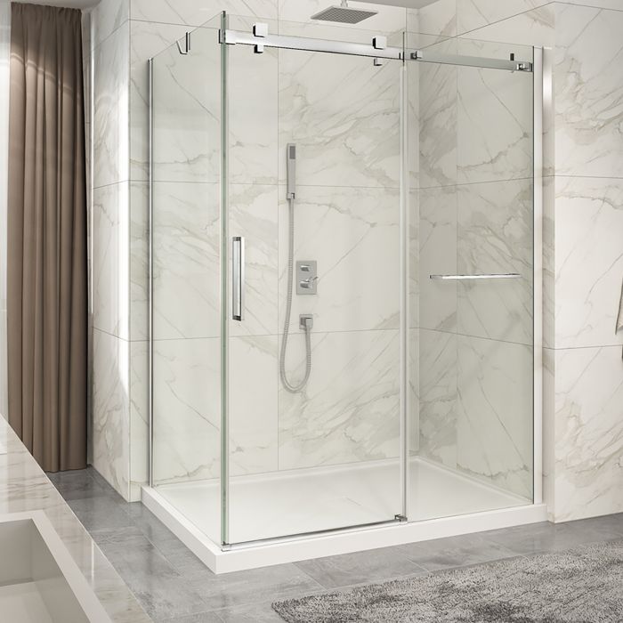 Porte de douche 60 po x Piazza 2.0 42 po en coin chrome fermeture sur retour mur à droite porte à gauche