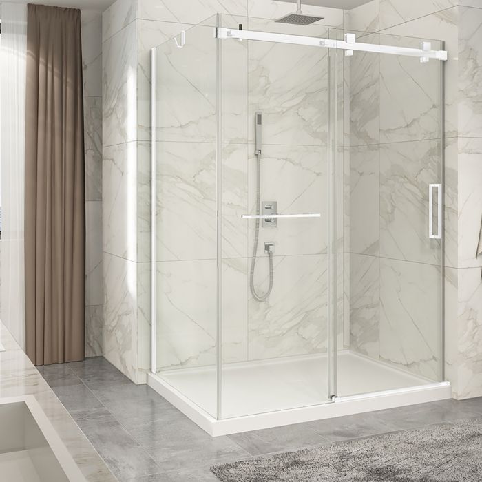 Porte de douche 60 po x Piazza 2.0 42 po en coin blanc mat fermeture sur mur mur à droite