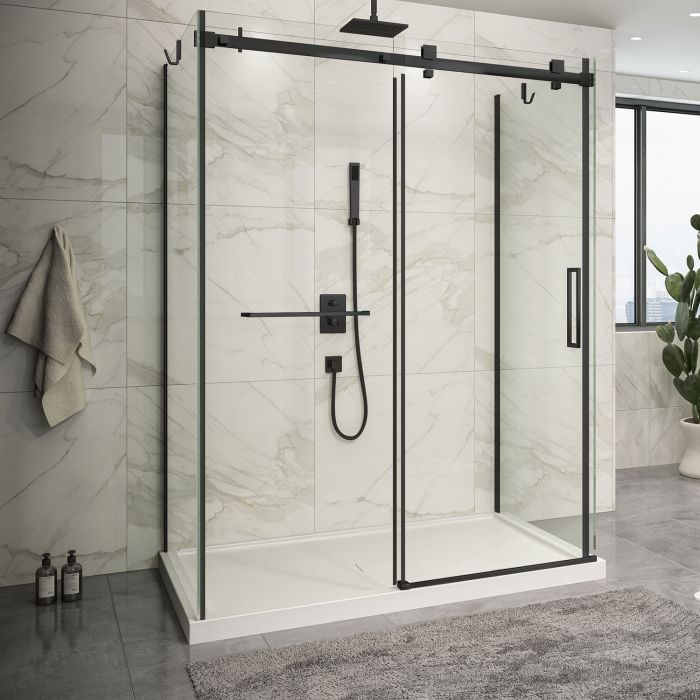 Porte de douche 60 po x Piazza 2.0 42 po noir mat sur mur