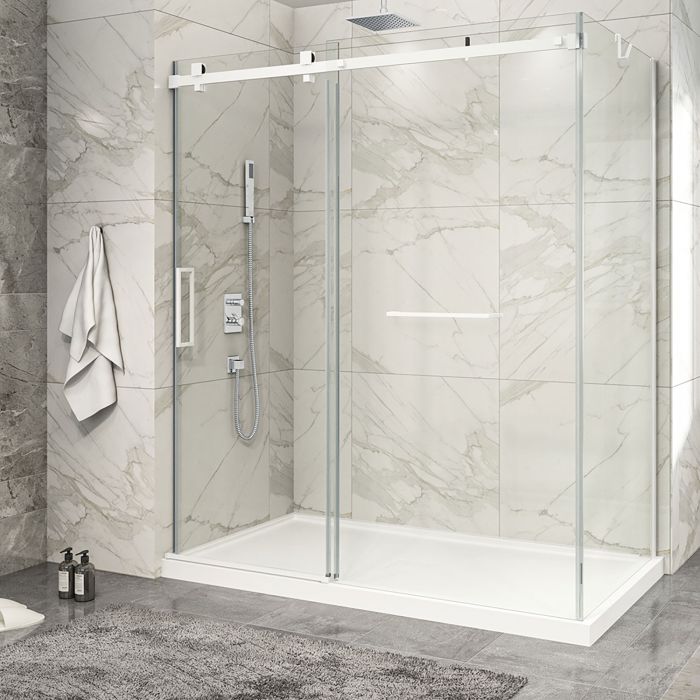 Porte de douche 72 po x Piazza 2.0 32 po en coin blanc mat fermeture sur mur mur à gauche porte à gauche