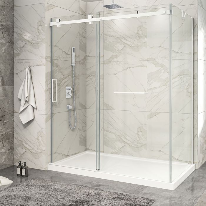 Porte de douche 72 po x Piazza 2.0 36 po en coin blanc mat fermeture sur mur mur à gauche porte à gauche