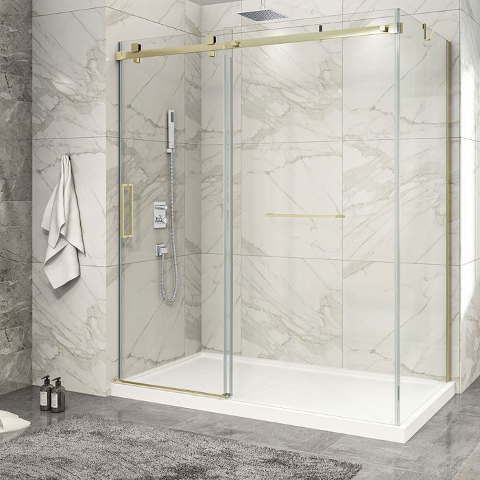 Porte de douche 72 po x Piazza 2.0 36 po en coin or brossé fermeture sur mur mur à gauche porte à gauche en or brossé