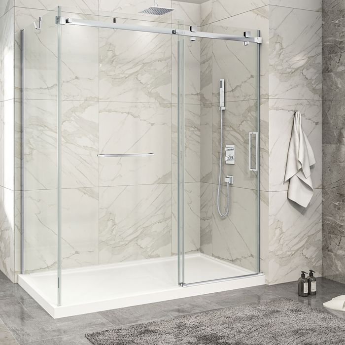 Porte de douche 72 po x Piazza 2.0 32 po en coin chrome fermeture sur mur mur à droite porte à droite