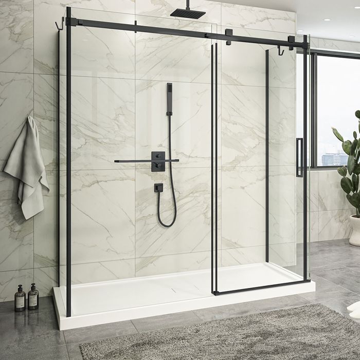 Porte de douche 72 po x Piazza 2.0 32 po noir mat sur mur