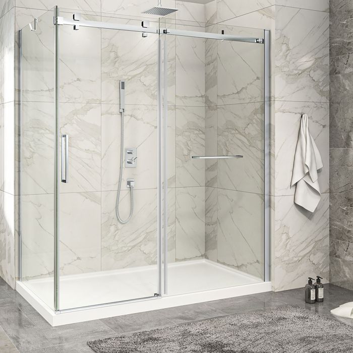 Porte de douche 72 po x Piazza 2.0 36 po en coin chrome fermeture sur retour mur à droite porte à gauche