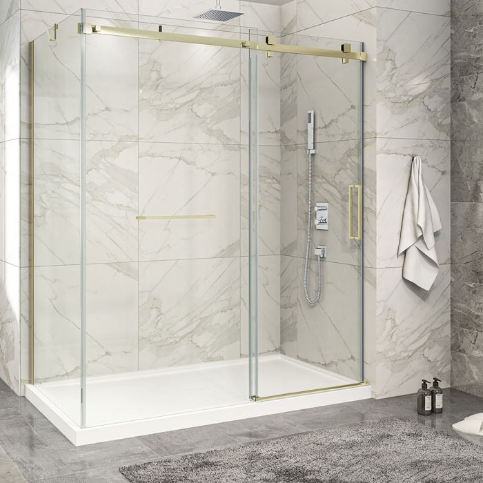 Porte de douche 72 po x Piazza 2.0 36 po en coin or brossé fermeture sur mur mur à droite en or brossé