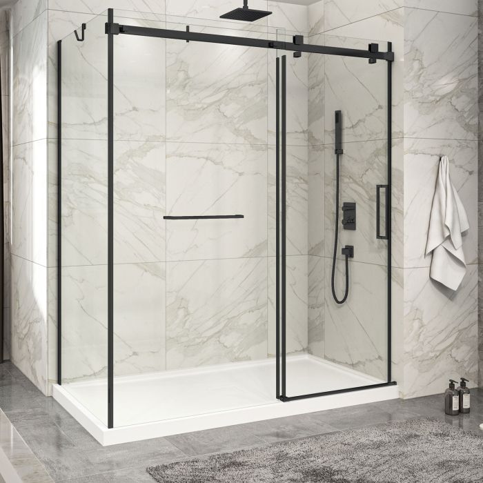 Porte de douche 72 po x Piazza 2.0 36 po en coin noir mat fermeture sur mur mur à droite