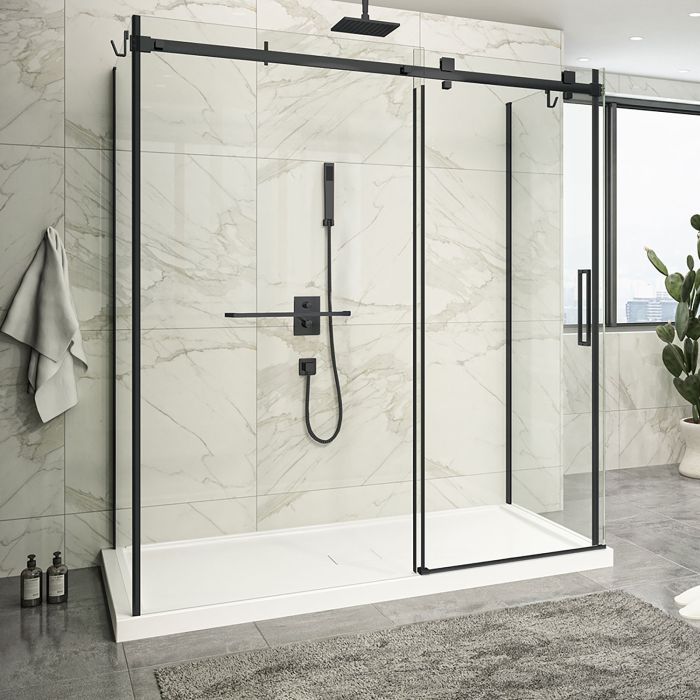 Porte de douche 72 po x Piazza 2.0 42 po noir mat sur mur