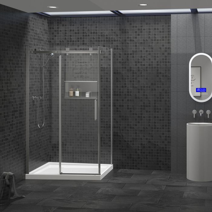 Porte de douche Piazza 54 po x 36 po en coin rectangulaire Chrome