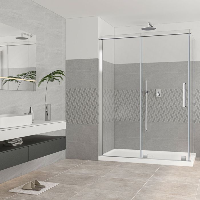 Porte de douche 60 po x Quadro 32 po en coin chrome fermeture sur retour mur à droite porte à gauche