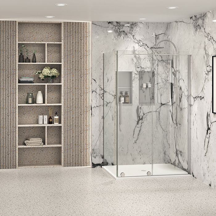 Porte de douche 48 po x Slim 36 po en coin chrome fermeture sur retour mur à droite porte à gauche