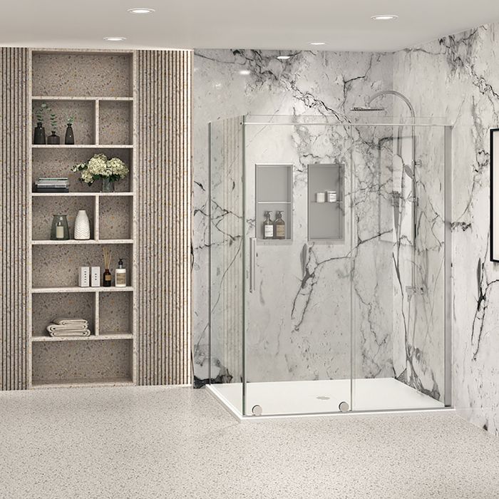 Porte de douche 60 po x Slim 42 po en coin chrome fermeture sur retour mur à droite porte à gauche