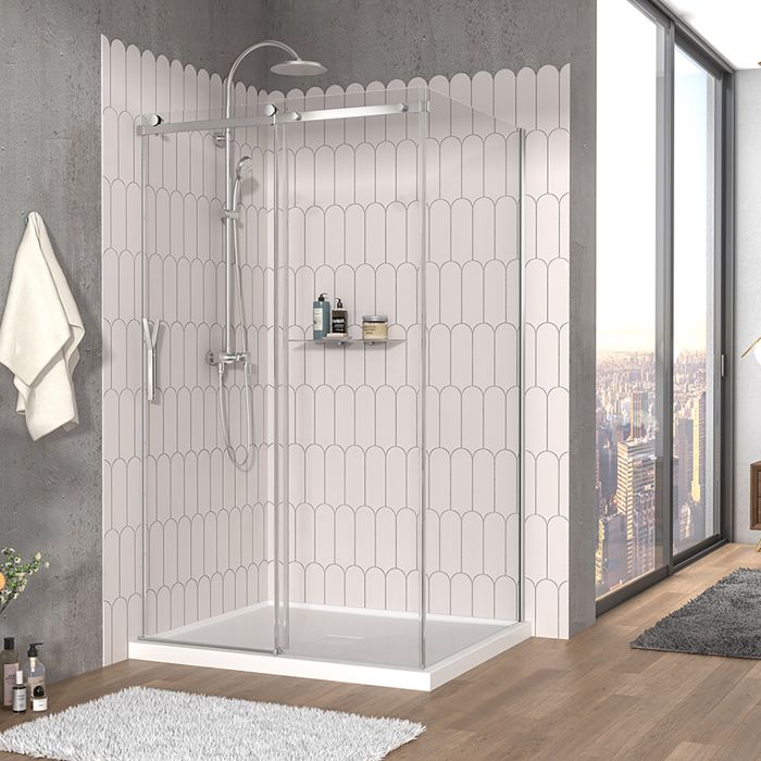 Porte de douche 48 po x Vaia 42 po en coin chrome fermeture sur mur mur à gauche porte à gauche