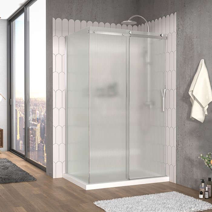 Porte de douche 48 po x Vaia 36 po en coin chrome fermeture sur mur mur à droite porte à droite en chrome et verre flûte