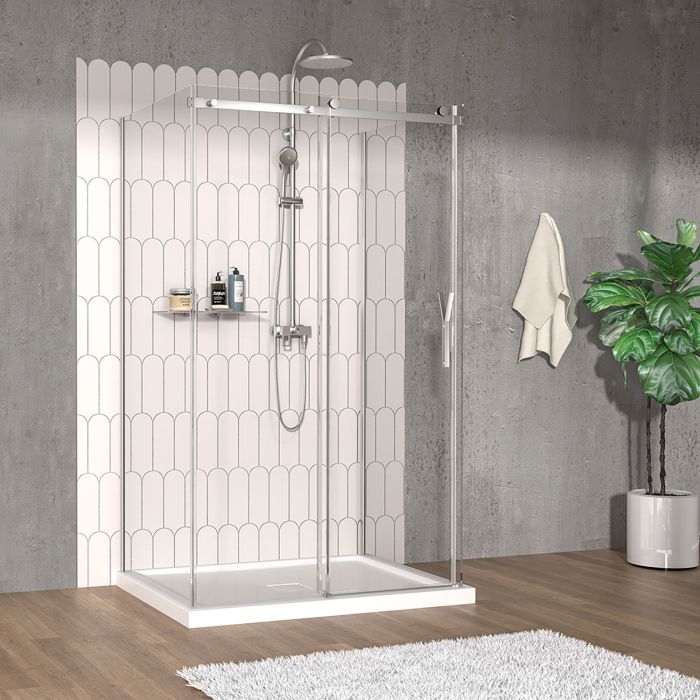 Porte de douche 48 po x Vaia 36 po chrome sur mur
