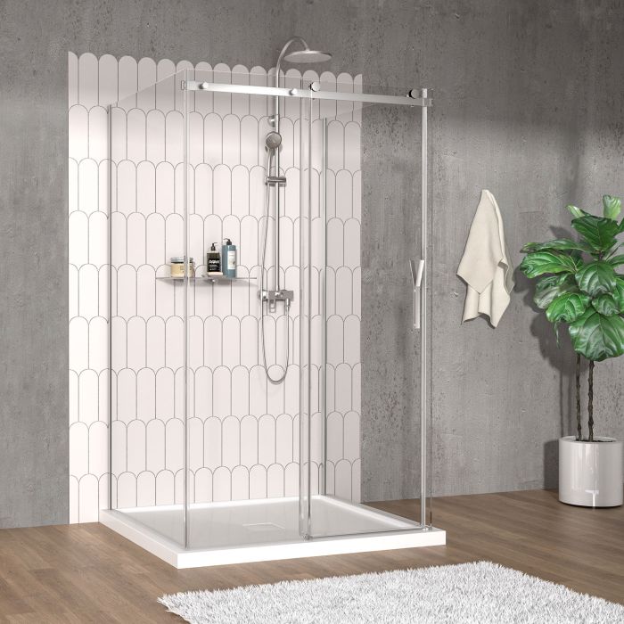 Porte de douche 48 po x Vaia 42 po chrome sur mur