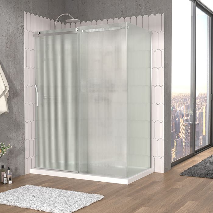 Porte de douche 60 po x Vaia 36 po en coin chrome fermeture sur mur mur à gauche porte à gauche en chrome et verre flûte