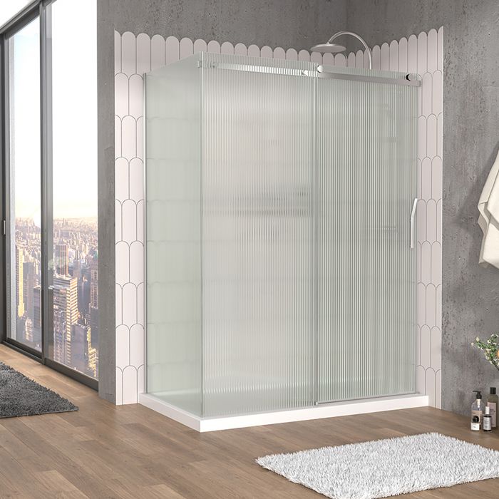 Porte de douche 60 po x Vaia 36 po en coin chrome fermeture sur mur mur à droite porte à droite en chrome et verre flûte