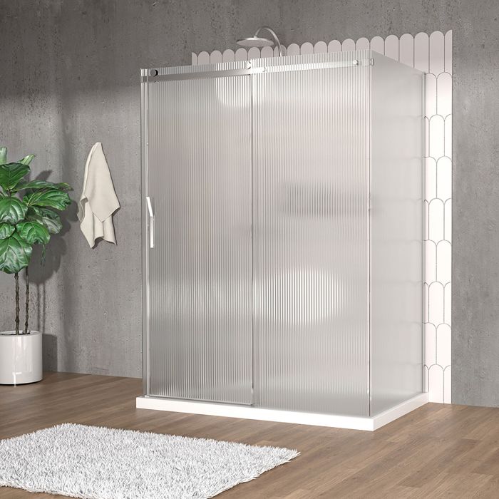 Porte de douche 60 po x Vaia 36 po chrome sur mur porte à gauche en chrome et verre flûte