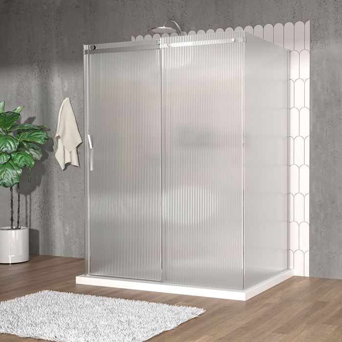 Porte de douche 60 po x Vaia 42 po chrome sur mur porte à gauche en chrome et verre flûte