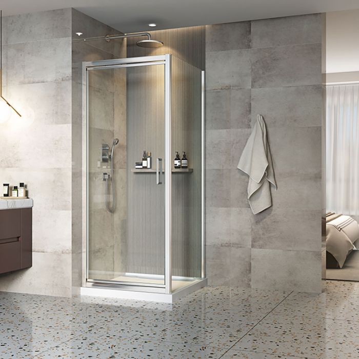 Porte de douche 32 po x Xenia 32 po en coin chrome carré mur à gauche