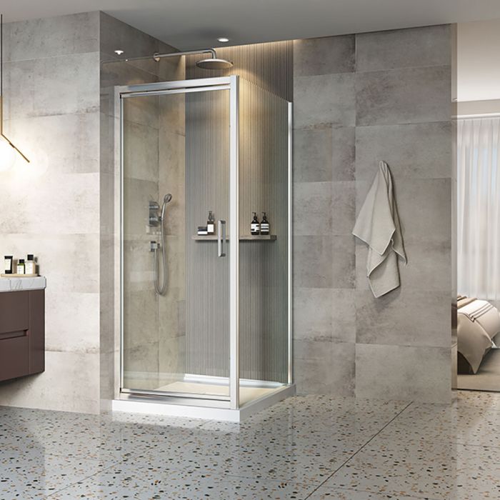 Porte de douche 36 po x Xenia 42 po en coin chrome carré mur à gauche
