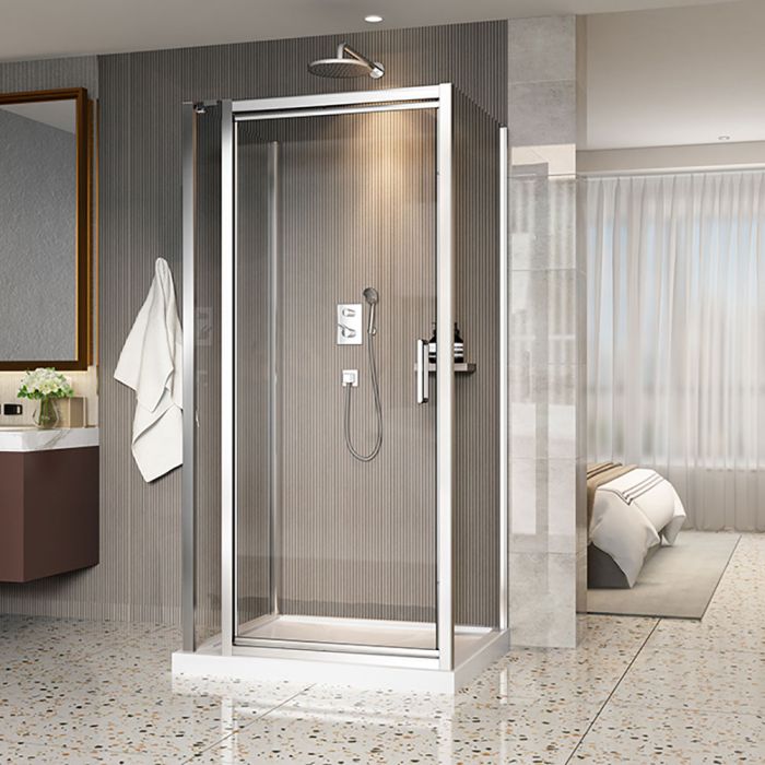 Porte de douche 42 po x Xenia 32 po chrome sur mur rectangulaire porte décentrée