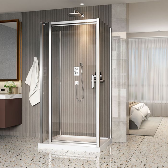 Porte de douche 42 po x Xenia 36 po chrome sur mur rectangulaire porte décentrée