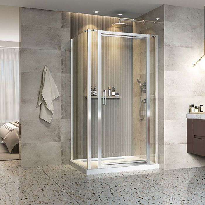 Porte de douche 48 po x Xenia 36 po en coin rectangulaire porte centrée mur à droite en Chrome
