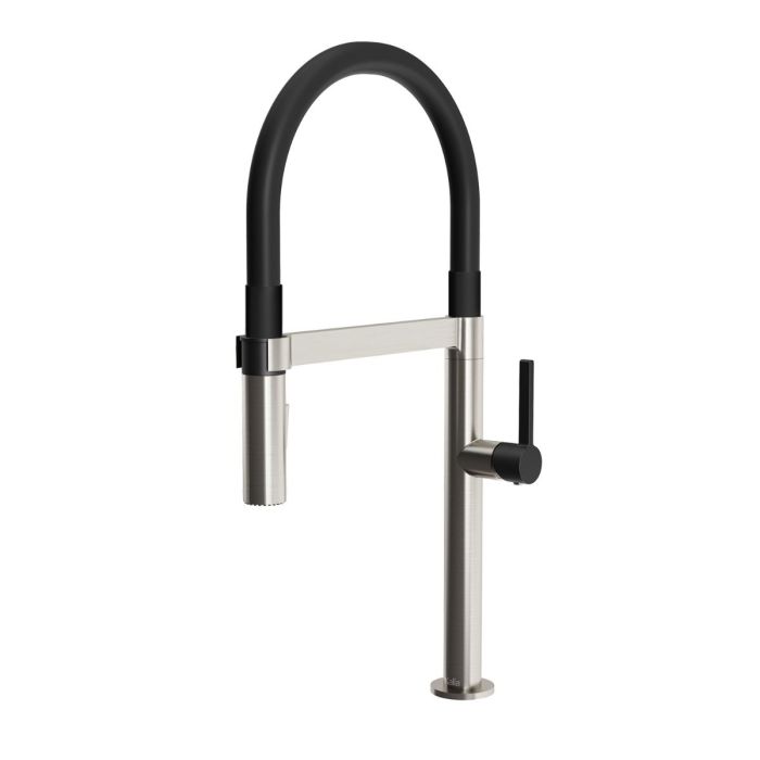 Robinet avec bec en PVC noir et douchette aimantée Exki Inox PVS et poignée(s) noire(s)
