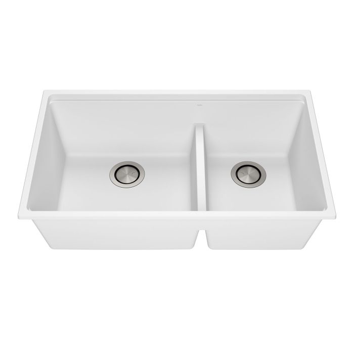 Évier de cuisine Bacia 33 po sous-plan Cuve double 70/30 Granistone Blanc sable
