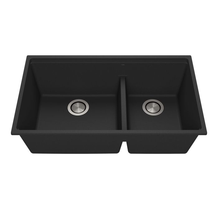 Évier de cuisine Bacia 33 po sous-plan Cuve double 70/30 Granistone Noir onyx