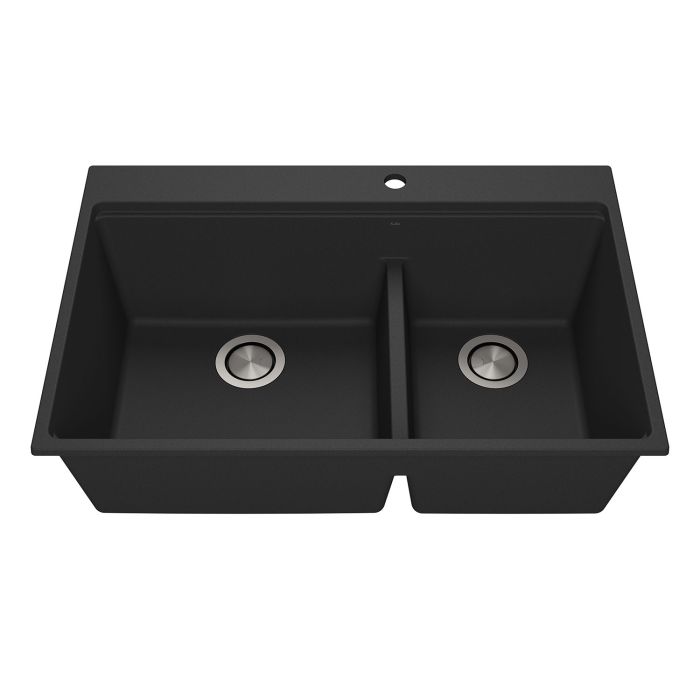 Évier de cuisine Bacia 33 po encastré Cuve double 70/30 Granistone Noir onyx