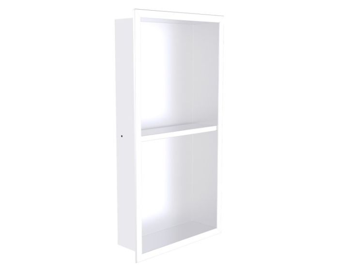 niche de douche en saillie 12 po x 24 po avec double tablette Niches de douche KSN-BE1224-2 blanc mat
