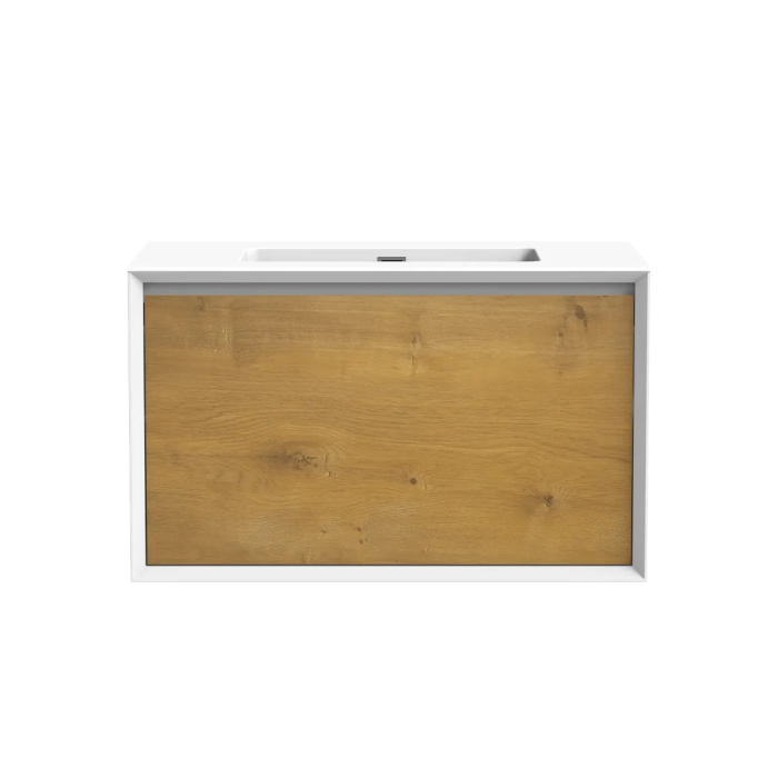 Meuble-lavabo Dakar 36" Blanc mat et Chêne naturel