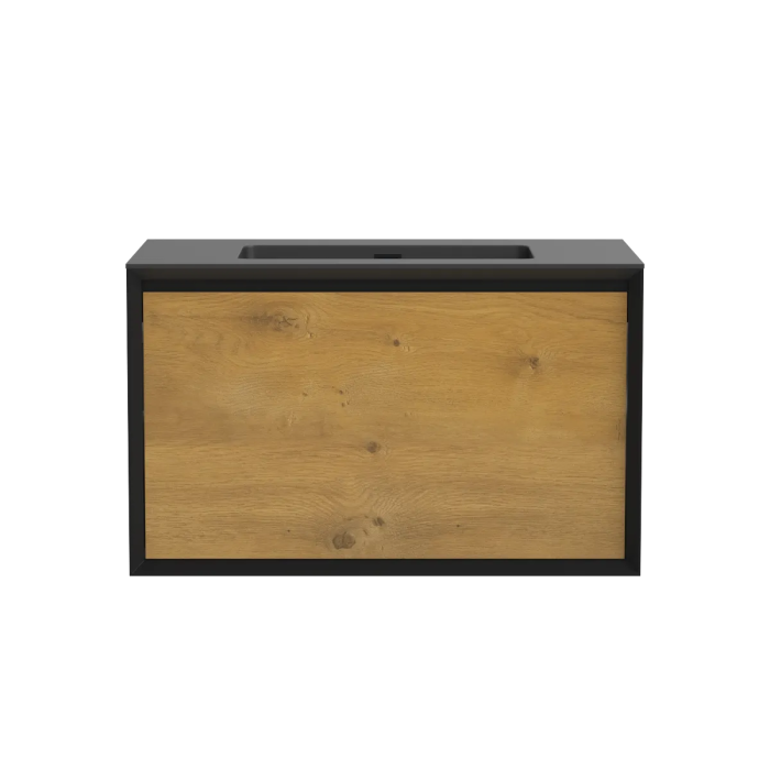 Meuble-lavabo Dakar 36" Noir mat et Chêne naturel