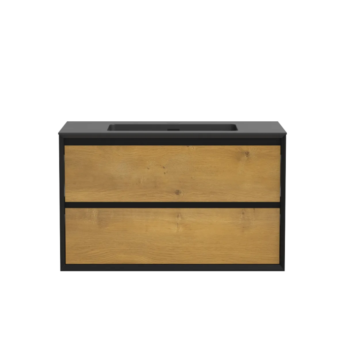 Meuble-lavabo Nairobi 36" Noir mat et Chêne naturel
