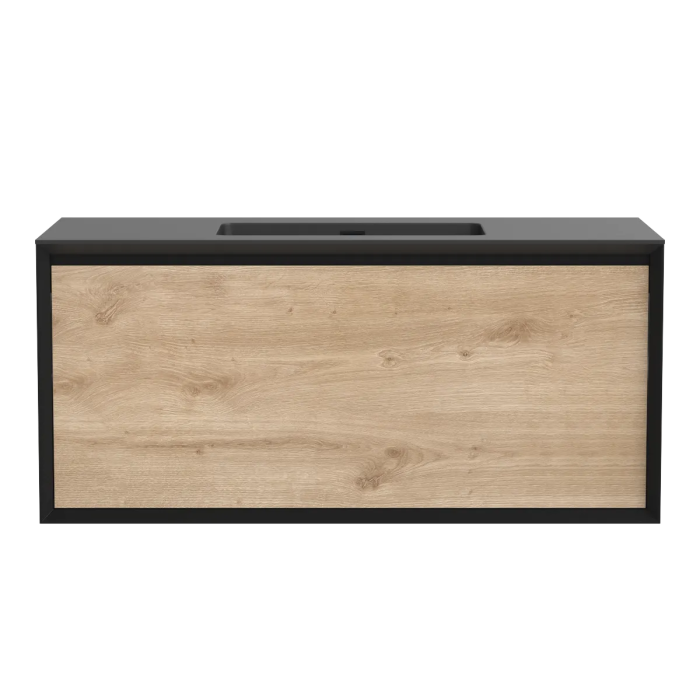 Meuble-lavabo Dakar 48" Noir mat et Chêne contemporain