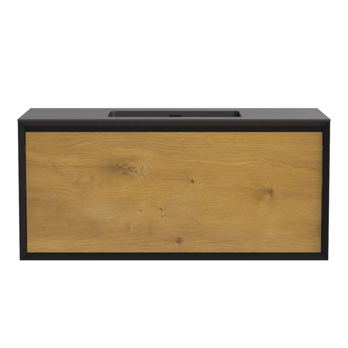 Meuble-lavabo Dakar 48" Noir mat et Chêne naturel