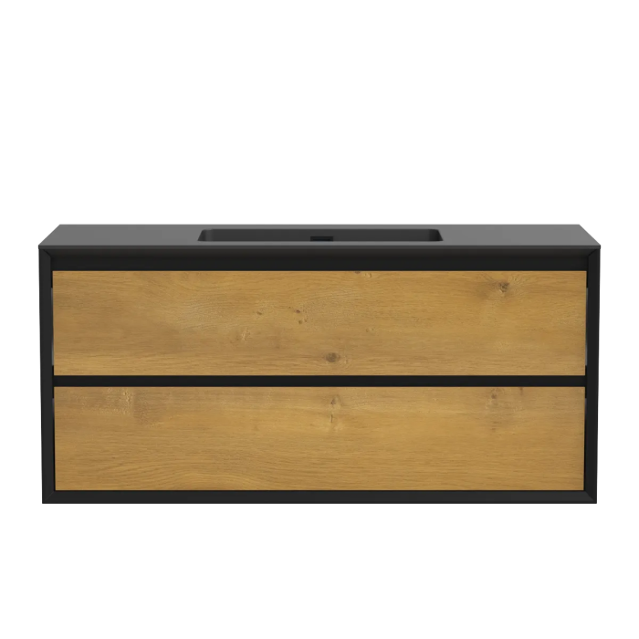 Meuble-lavabo Nairobi 48" Noir mat et Chêne naturel