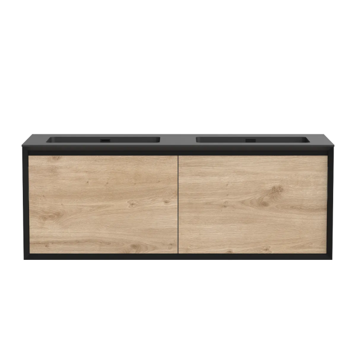 Meuble-lavabo Dakar 60" Noir mat et Chêne contemporain