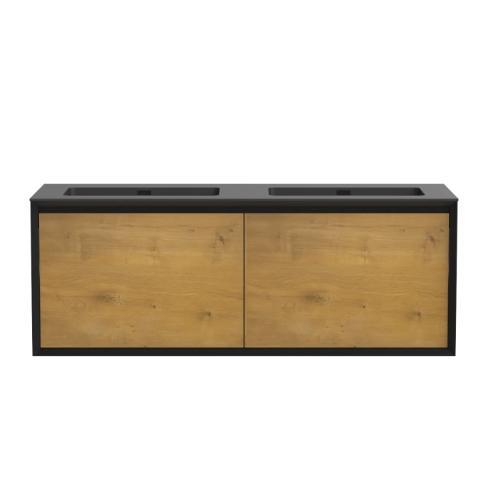 Meuble-lavabo Dakar 60" Noir mat et Chêne naturel