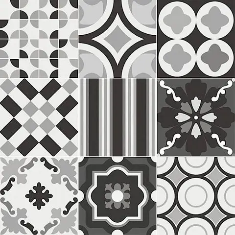 Carreau Patchwork Black and White Mix mat 8 po x 8 po
