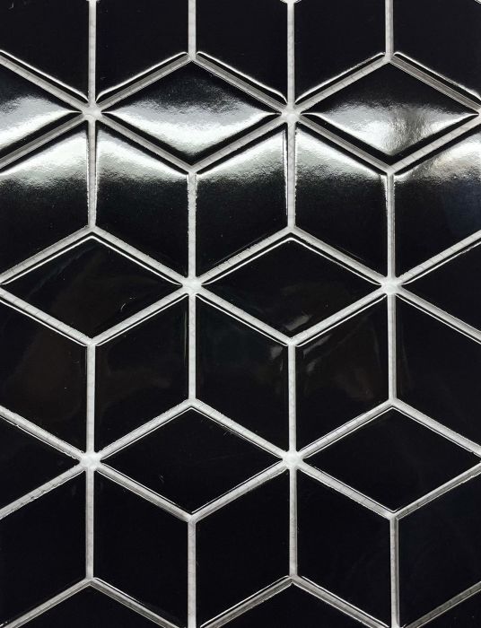Mosaïque Rhombus Noir satiné et poli 10.7 po x 12.3 po